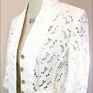 BANANA REPUBLIC WHITE EYELET CROPPED JACKET SIZE 2
